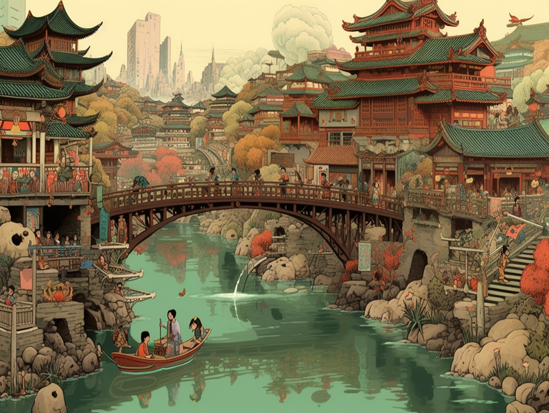 古建筑全景图中国风古建筑中国画背景,插画/手绘图,插画/手绘图库,插画/手绘图下载,插画/手绘